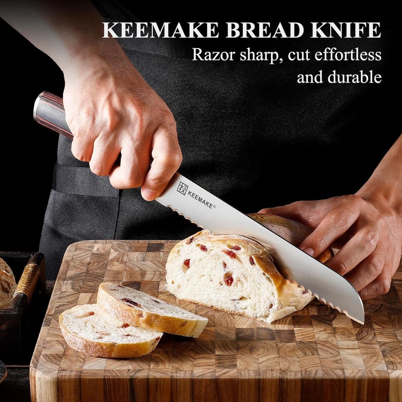 KEEMAKE Bread Knife for Homemade Bread, 8" Sourdough Bread Knife Serrated with Ultra Sharp High Carbon Stainless Steel Blade, Cutting Slicer for Bread Cake Fruit, Ergonomic Handle, Gift Box Included - Image 2